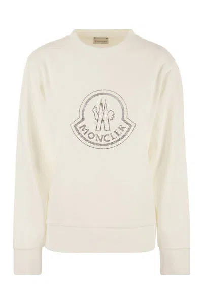 Moncler Logo Sweatshirt With Crystals In Beige