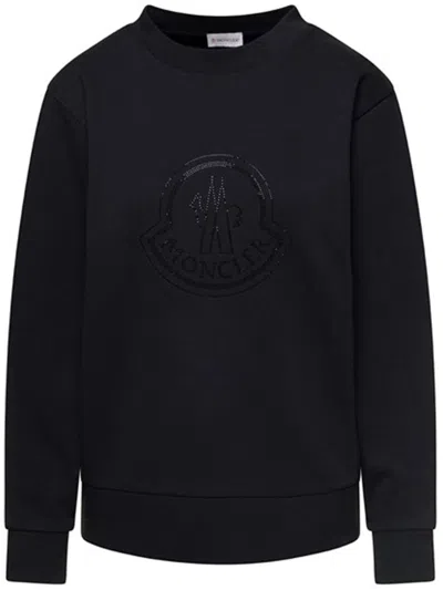 Moncler Logo棉质混纺平纹针织运动衫 In Black