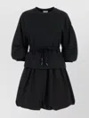 Moncler Black Dress With Elastic Waist And Logo Patch On The Sleeve In Tech Fabric Woman