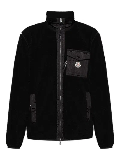 Moncler Teddy-effect Fleece Sweatshirt With Zip And Pocket In Black