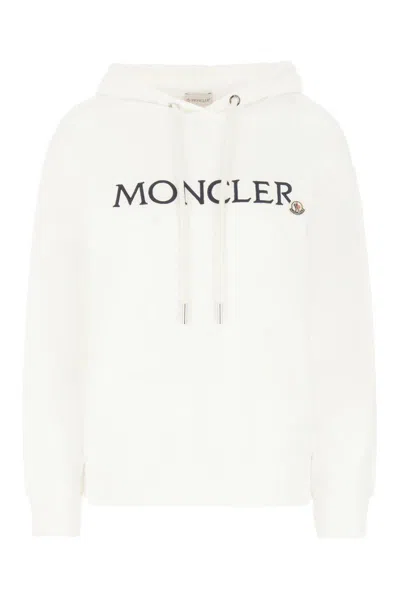 Moncler Logo Hooded Cotton Sweatshirt In Cream