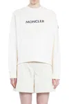 Moncler Womens White Brand-embroidery Round-neck Cotton-jersey Sweatshirt Xs In Beige
