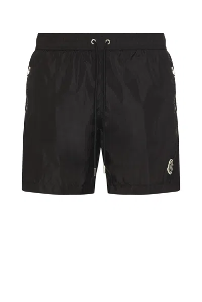 Moncler Logo Patch Swim Shorts With Elastic Waist In Black