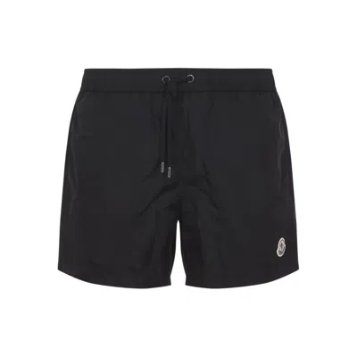 Moncler Swim Shorts Straight Fit Back Zip Pocket In Black