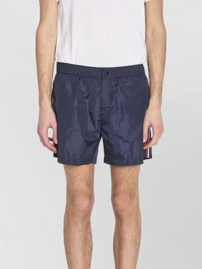 Moncler Swim Shorts Logo Patch Side Stripes In Blue