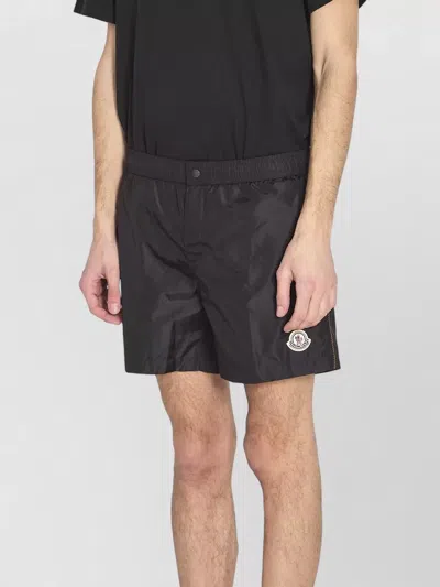 Moncler Logo Patch Detail Elastic Waist Swim Shorts In Black