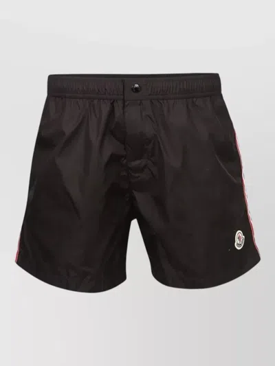 Moncler Swim Shorts Logo Side Stripe Back Pocket In Black