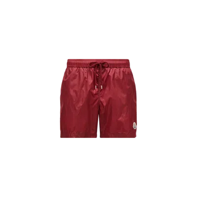 Moncler Logo Patch Nylon Swim Shorts In Red