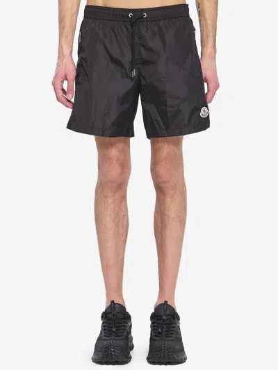 Moncler Swim Shorts With A Logo Patch In Black