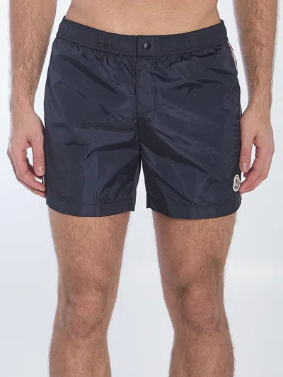 Moncler Navy Elasticized Swim Shorts In 743 Blue