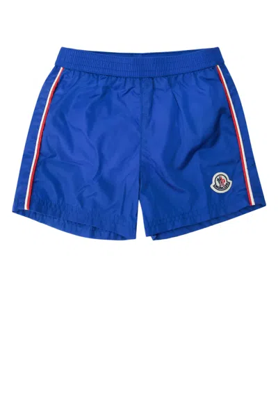 Moncler Kids' Boy's Logo Swim Shorts In Blue