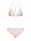 Moncler All-over Logo Printed Triangle Bikini With Adjustable Should In Pink