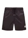 Moncler Logo Patch Detail Elastic Waist Swim Shorts In Black