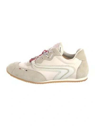 Pre-owned Moncler Sylvie Web Accent Leather Trim Embellishment Sneakers In Neutral