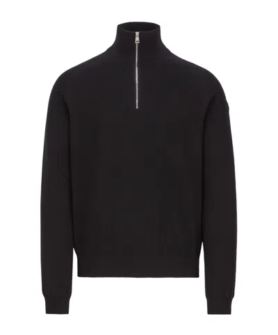 Moncler T-neck Knitted Sweater In Blue