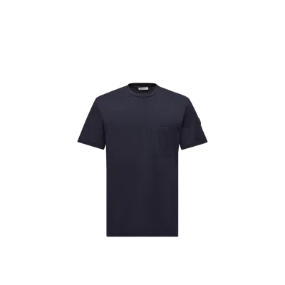 MONCLER LOGO COTTON & SILK T-SHIRT WITH POCKET, MEN, BLUE, SIZE: XXL