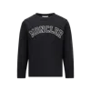 Moncler Embroidered Logo Long Sleeve Cotton T-shirt Blue In Blue