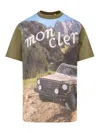 Moncler Turquoise Short Sleeve Tee Featuring Iconic Mercedes-benz Print In Multi