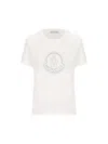 Moncler White T-shirt With Crystals Logo In Beige