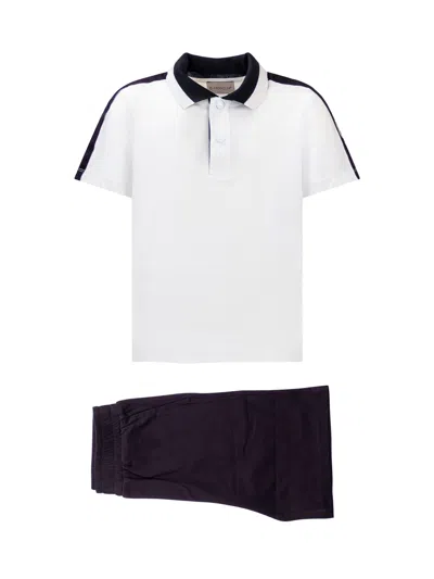 Moncler Kids' T-shirt And Shorts Set In Bianco Blu