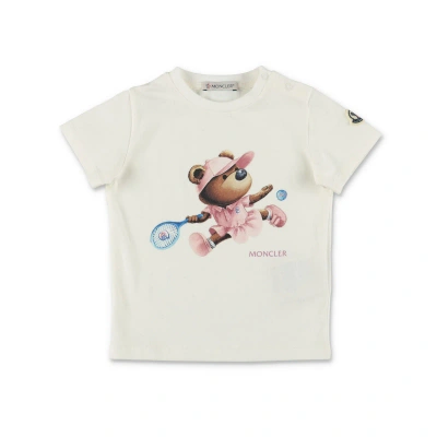 Moncler Kids'  T-shirt Bianca In Jersey Di Cotone Baby Girl In Bianco