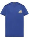 Moncler Double Logo Cotton T-shirt In Blue