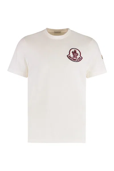 Moncler T-shirt Crew Neck In Cotton In White