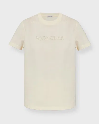 Moncler T-shirt Embroidered Tonal Logo Cotton In Neutral