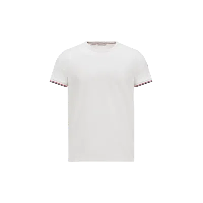 MONCLER TRICOLOR-TRIMMED COTTON T-SHIRT, MEN, WHITE, SIZE: M
