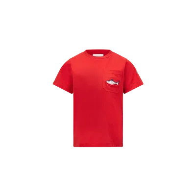 Moncler Kids' T-shirt En Coton À Broderie Requin In Red