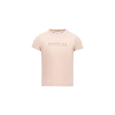 Moncler Kids' T-shirt En Coton À Logo Brodé In Pink