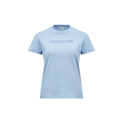 Moncler Embroidered Tonal Logo Cotton T-shirt Blue