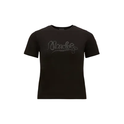 Moncler Embroidered Calligraphy Logo Cotton T-shirt Black