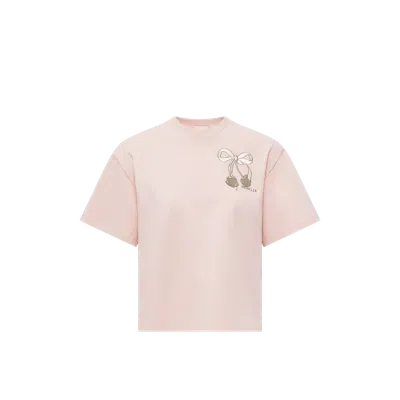 Moncler Embroidered Cherry Logo Cotton T-shirt In Pink