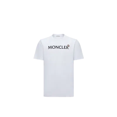 MONCLER FLOCKED LOGO COTTON T-SHIRT, MEN, WHITE, SIZE: XXL