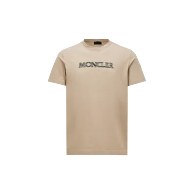 MONCLER BLURRED LOGO COTTON T-SHIRT, MEN, BEIGE, SIZE: XXL
