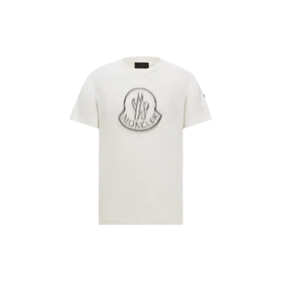 MONCLER BLURRED LOGO COTTON T-SHIRT, MEN, WHITE, SIZE: S