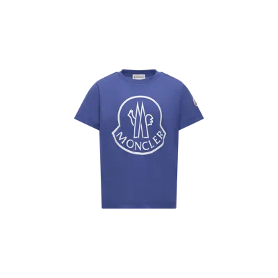 Moncler Kids' Printed Logo Cotton T-shirt Blue