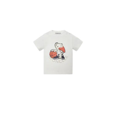 Moncler Kids' T-shirt En Coton À Motif Basket-ball In White