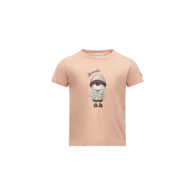 Moncler Kids' T-shirt En Coton À Motif Ours En Peluche In Pink