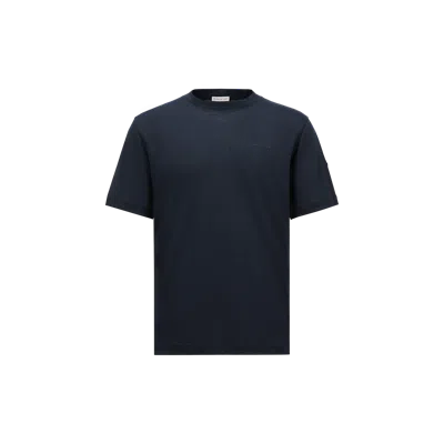 Moncler T-shirt En Lin À Logo In Bleu