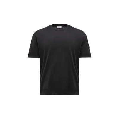 MONCLER SILK & COTTON KNIT T-SHIRT, MEN, BLACK, SIZE: XL