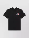 Moncler Blue T-shirt With Embroidered Tricolor Logo In Black