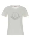 Moncler Women White Cotton Rhinestone Logo T-shirt In White