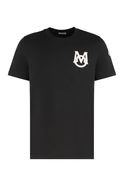 Moncler Cotton T-shirt Featuring Embroidered Patch In Black