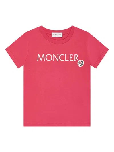 Moncler Kids' Embroidered Logo T-shirt In Pink & Purple