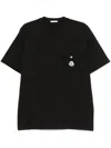 Moncler Ribbed Crew Neck Cotton T-shirt With Flap Pocket In Black