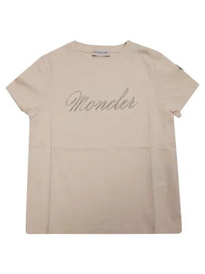 Moncler T Shirt Mm Logo Strass In Pink