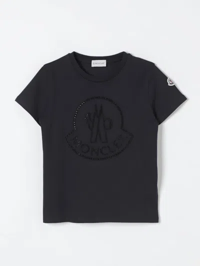 Moncler Crystal Logo Cotton T-shirt In Black