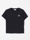 Moncler Blue T-shirt For Kids With Patch In Black